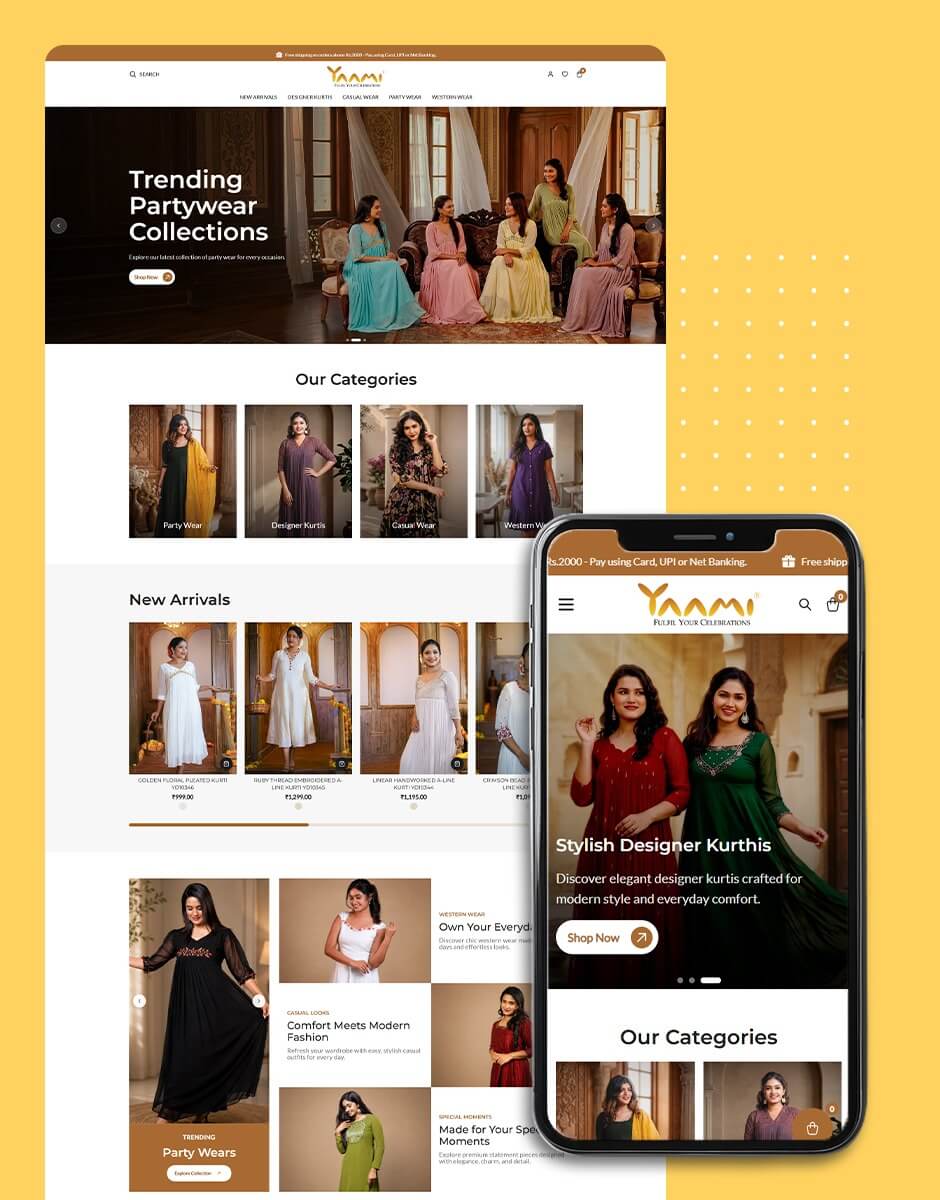 Website development for Yaami designs
